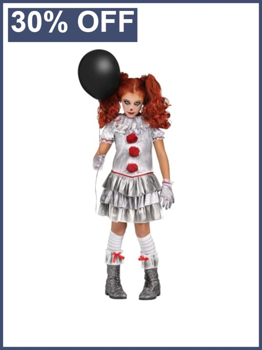 Girls Carnevil Clown Costume Dress Gloves Socks